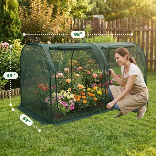 Crop Cage for Garden,98"x49"x49" Tunnel Plant Netting Cover with Zipper,Garden Bed Cover for Protection for Vegetables Fruits,Garden Cage for Plant and Animal