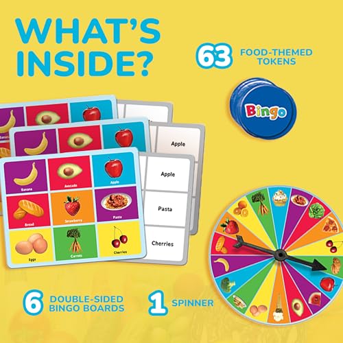 MasterPieces Kids Games - Food Bingo Game - Fun Family Entertainment for Kids and Adults - Educational, Engaging, and Perfect for Game Night, Classroom Activities, and Interactive Play for All Ages - style: Food