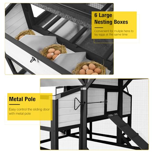 Aivituvin Extra Large Chicken Coop for 8-10 Chickens, Reinforced Structure Outdoor Wooden Chicken House with 6 Nesting Boxes, Extended Run, Waterproof Roof, Iron Edge, Black, 118" L x 26" W x 50" H