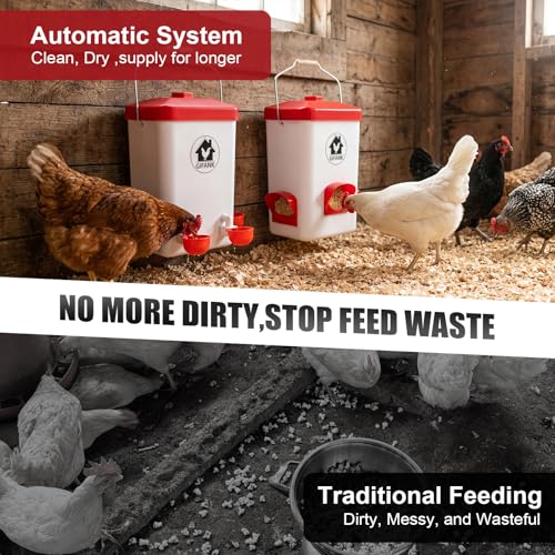 Chicken Automatic Feeder and Waterer Set,Chicken Water Feeder | 3 Gallon,Hanging Chicken Feeder and Waterer Set,with Nipples and Feeding Ports No Waste,Poultry Leg Band
