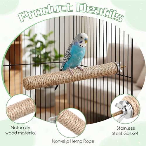 2 PCS Bird Toys for Parakeets Bird Perches Natural Bird-Perches with Rope Wood Parrot Perch Stand Rope Perches for Bird-Cages Accessories for Parakeet Cockatiel Budgie Conures Lovebirds