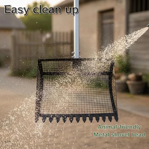 12 Inch Chicken Poop Scooper & Rake 2-in-1,5 Adjustable Levels 24.4" to 77.2" Chicken Coop Scooper for Cleaning,Shovel Metal Head, Chicken Coop Rake and Scoop with Handle,Stainless Steel