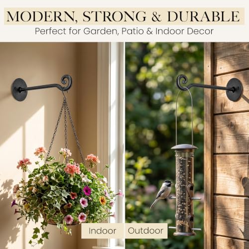 Plant Hangers Outdoor or Indoor Heavy Duty Wall Bracket Hooks | Wrought Iron Metal Hanger Indoor Hook for Hanging Plants Baskets Lanterns Bird Feeders - 2 Pack (Black Swirl Hooks 7.5") - size: 7.5 Inch, style: Swirl Hooks