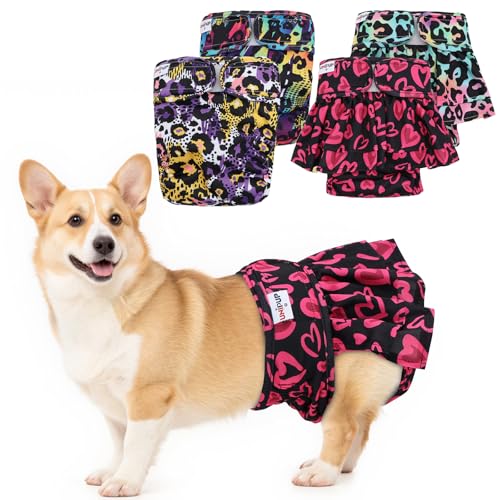 Female Dog Diapers Reusable No Tail Hole Period Panties Washable Diapers Female for Docked-Tail Frenchie French Bulldog Boston Terrier Without Tail (2 Pack Regular+2 Pack Skirts) U-WWDQB02XS - size: XS(Waistline:NB-10")
