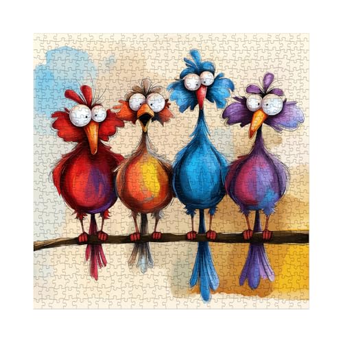 Fantasy Bird Puzzles for Adults 1000 Pieces, Funny Animal Art Jigsaw Puzzles, Colorful Chicken Impossible Puzzles - color: Pt-1040
