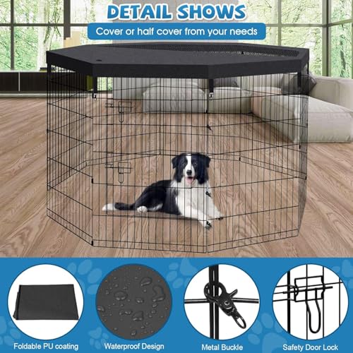Artmalle 36-Inch Dog Playpen with Top Cover, 8-Panel Rustproof Fence | 36-inch rustproof 8-panel dog playpen with fitted top cover, tool-free setup and roomy space for indoor or outdoor use. - style: 24'' x 36'' with Top cover