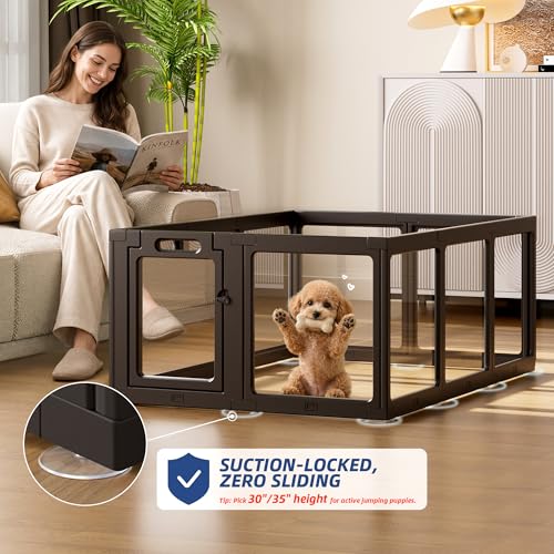 Clear Acrylic Dog Playpen Indoor, Puppy Cat Small Pet Play Pen, Pet Cat Playpen for Rabbits, Dog Fence Crate Kennel Whelping Cage (24", Black, 10 Panel) - color: Black, size: 24"H