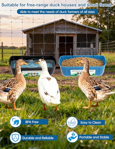 Duck Water Feeder,4 Pack Hanging Ducks Feeder and Ducks Waterer Set,Drake Fence Feed Trough with Clips, Poultry Livestock Food Water Feeding Container or Hen Coop, Duck Cage and Mallard Houses