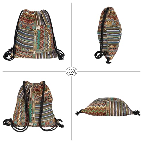 Van Caro Bohemian Drawstring Backpack Light Cinch Bag Gym Sack String Bag - color: D-bohemian