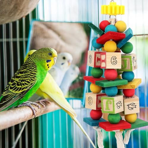 Rypet Hanging Parrot Toys, Wood Rope Chew Blocks for Cockatiels Amazon | Sturdy Wood for Chewing, Cotton Rope for Shredding, Easy to Hang in Cage, Perfect for Conures & Large Parrots - color: Colorful3