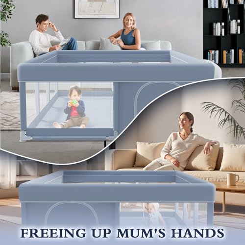 XVISHX 74 x 50 Inch Baby Playpen, Playpen for Babies and Toddlers, Baby Play Pen Playard for Indoor & Outdoor Active Center Game Fence, with Skin-Friendly Fabric and Soft Breathable Mesh, Grey - size: 74 × 50 Inch