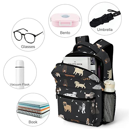 Fiokroo Puppy Dogs Cute Animals Backpack School Bag For Students Teens Men Women Laptop Backpacks Travel Daypack With Multiple Pockets Cute Dogs（black） - color: Cute Dogs（black）