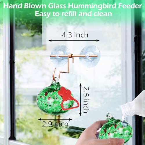 Pozfun Window Hummingbird Feeder with Suction Cups,Hand-Blown Glass Hummingbird Feeders for Outdoors Window Mounted with Metal Hook,Close Bird Watching,Finch in Garden,Yard(Green) - color: Green
