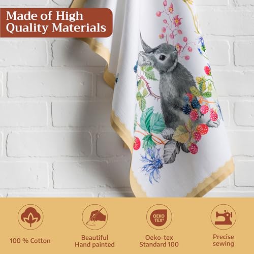 Maison d' Hermine Kitchen Towels Set of 3 Reusable 100% Cotton 27.50" x 20" | Cloth Tea Dish Towels Absorbent with Hanging Loop for Kitchen Dining Party Wedding Hotel Home Spring Summer - Printemps - color: 044 - Printemps