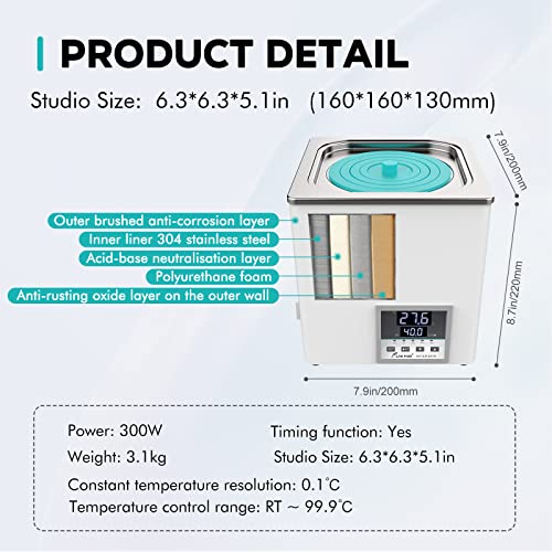 LAB FISH BHS-1 Lab Water Bath, 3L Digital Thermostatic Heater | 3L capacity, precision heating, stainless steel tank, for lab sample warming & incubation - style: BHS-1(3L)