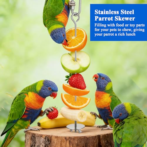 3 Pcs Bird Cage Food Holder, Stainless Steel Fruit Vegetable Skewer Bird Feeder for Cage Hanging Foraging Toys for Parrot Parakeet Small Animals Birds Cage Accessories