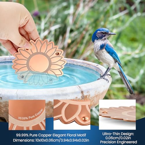 ‌Sunflower-Shaped Copper Bird Bath Purification Disk & Solar Heater Deicer Combo, Hanging Warmer for Physical Safe Water Purify Outdoor Bird Bowls All-Season