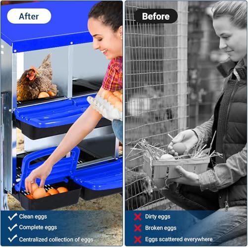 10-Hole Chicken Nesting Box with Removable Lid, Metal Chicken Coops with Roll Away Design/Easy Egg Collection/Ventilation Holes, for Chickens Coops, Duck and Hens - color: Blue, size: 10 holes with legs