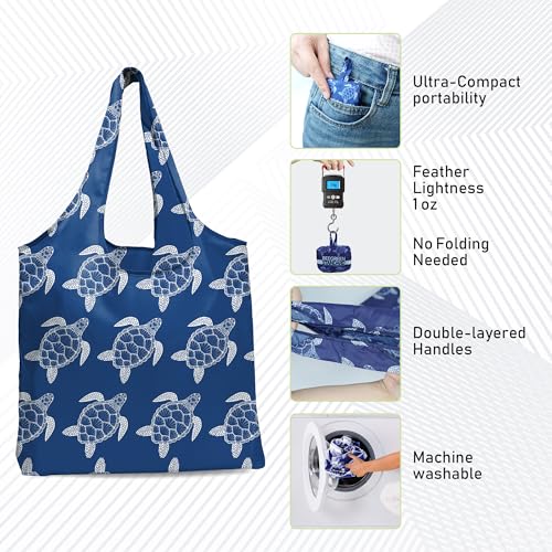 BeeGreen Reusable Grocery Shopping Bag -Travel Tote Bag - Foldable Compact Sturdy Bags - color: Blue Mermaid Scale, style: Standard Extra Large