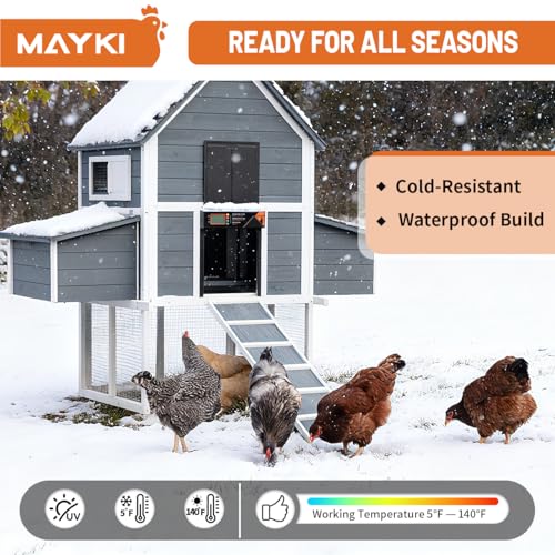 MAYKI Automatic Chicken Coop Door Solar Powered, Accessories Extra-Large with 4 Auto Modes (Timer & Light Sensor), Anti-Pinch, Waterproof Cold Weather, FCC/CE/RoHs Certified, Aluminum Build, M Black