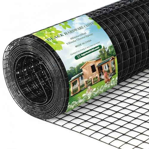 Gbekery Black Hardware Cloth 1/2inch 48in x 100ft 19 Gauge, PVC Coated Galvanized Steel Chicken Wire Fence Roll Garden Plant Welded Metal Wire Fencing Roll, Rabbit Cages Snake Fence, Black - color: Black, size: 1/2 inch 48in x 100ft