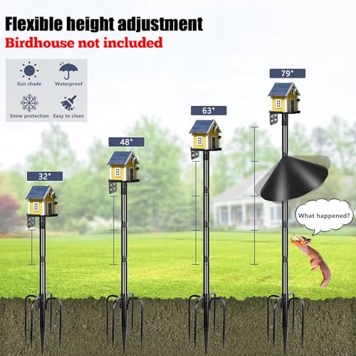 Gtongoko Smart Bird Feeder Pole Squirrel Proof 1-Inch Dia 79 Inch Bluebird House Pole for Outdoors Squirrel Baffles for Feeders Weather Station Heavy Duty Metal Mounting Kit Black - color: 79 Inch with Baffle