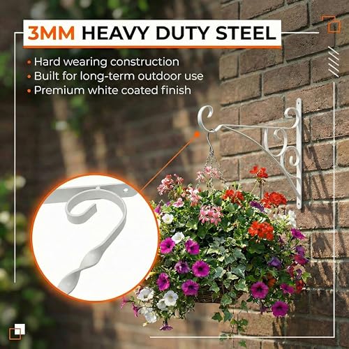 Scroll Metal Wall Bracket with Curled Hook for Hanging Accessories and Flowerpots for Indoor & Outdoor Use, White Set of 2 - color: White, size: Curled Scroll