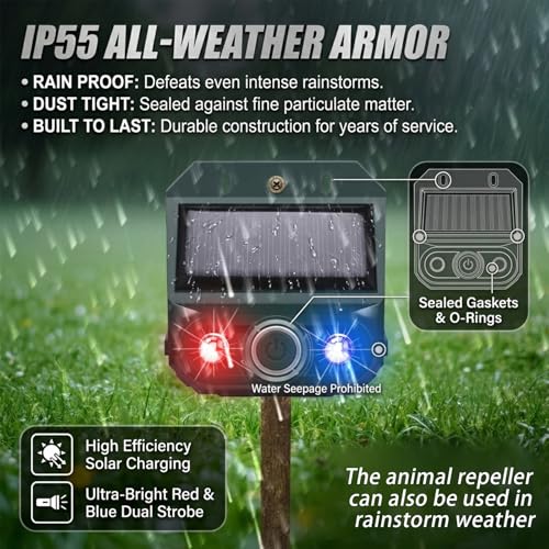 4 Packs Solar Nocturnal Animal Repeller,Ultrasonic Coyote Deterrent Outdoor for Yard Farm,Predator Lights with Red&Blue for Bird,Effective Deer Repellent Outdoor for Chicken Coop
