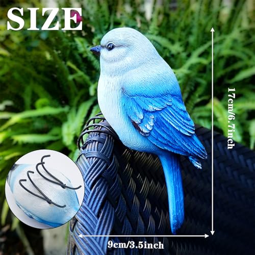 Garden Bird Statue Flower Pot Hugger Outdoor Decor for Tree, 6.7inch Mini Bird Figurine Plant Pot Decorations for Outdoor Indoor Decoration at Lawn and Yard (Blue) - color: Blue