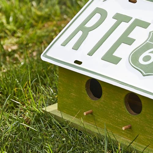 Glitzhome 14" Hanging Birdhouse for Outside, Green Licence Plate Design - Spring Ready Nesting Box & Christmas Garden Gift Idea - color: Retro Green