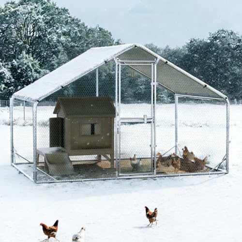 Sannwsg Large Chicken Coop, Metal Chicken Run, 10x6.5 FT Walk in Chicken Pen with Waterproof Cover, Secure Lock, Heavy Duty Poultry Cage with Feeding Door for Outdoor Farm Use - size: 118.0"L x 78.0"W x 79.0"H
