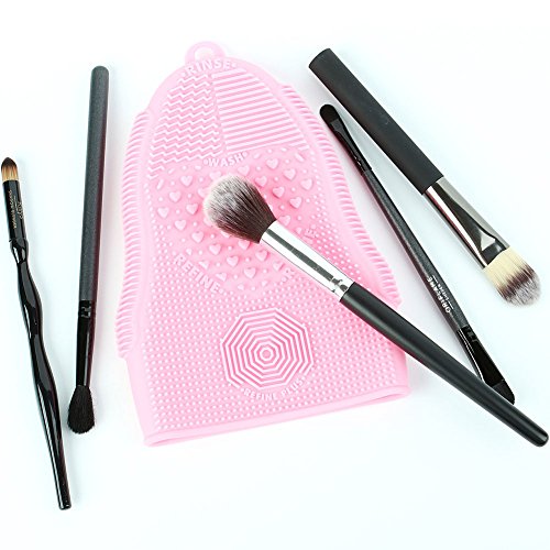 Makeup Brush Cleaner Mat Mitt Glove Silicone Cosmetic Cleaning Scrubber Tool for Face Brushes and Eye Brush Washing Pad Pink - color: Pink