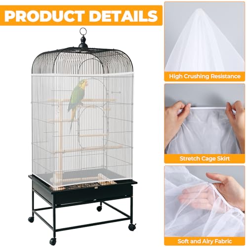 Large Bird Cage Seed Catcher Universal Bird Cages Net Cover | 31" x 118" Adjustable Nylon Mesh Skirt with Elastic Band for Parrot & Parakeet Cage (Not Include Birdcage) - White