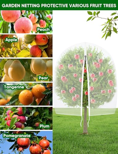 Fruit Tree Netting with Zipper - 4Pcs 5.3 x 8 FT Garden Bird Netting for Blueberry Bushes with Drawstring,Insect Plant Protection Mesh Net Bags for Tomato,Flowers,Animals,Cherry (4, 5.3 x 8 FT) - size: 5.3 x 8 FT