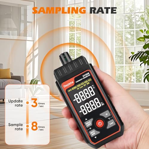 Industry Temperature Humidity Meter High Precision and High Rate Digital Hygrometer with Ambient, Relative Humidity, Dew Point, Wet Bulb Thermometer, Min/Max Hold ±1.5°C/±3°F and ±5% RH