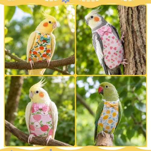 4 Pcs Bird Diapers, Parrot Diaper Reusable | Waterproof Lining, Washable for Cockatiel Budgie Lovebird Parakeet Canary, 4.72x2.64 Inches (Colorful)