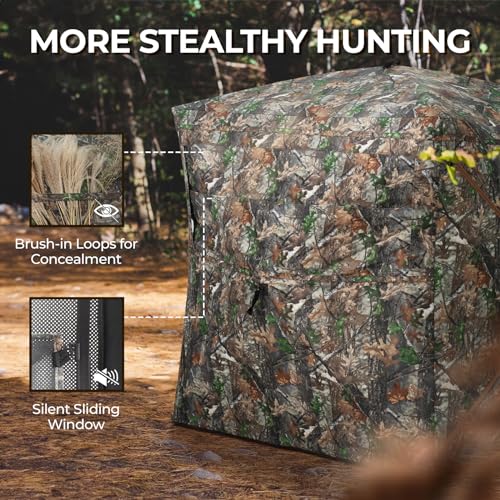 Portable Hunting Blind - 270°/360°See Through with Waterproof Floor Mat | Detachable Ground Mat, Silent Adjustable Windows, Pop Up Ground Blind for 2-4 Person, Camouflage Shelter for Turkey Deer - size: 3-4 Person（270° See Through）