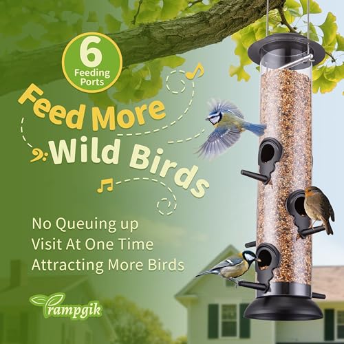Metal Tube Bird Feeders for Outdoors Hanging,Finch Feeders for Outside,Chew-Proof Hanging Birdfeeder,Squirrel-Proof 6 Ports Bird Feeder 13 Inch,Anti-Rust,Black,1 Pack(Seed is not Included) - color: Black 13inch Metal, Pack 1