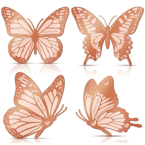 4 Pack Pure Copper Disk for Bird Bath Water Cleaner,Butterfly | Triple-point Support, Outdoor Bowl Purification, Algae Prevention Safe, Pure Copper Discs, Flower Petal Design Shapes - size: Butterfly