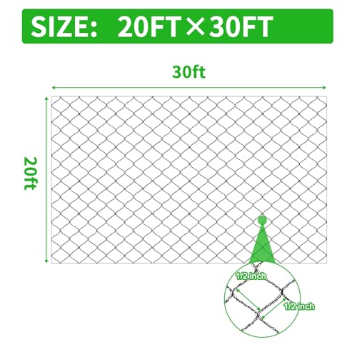20x30 FT Bird Netting, 1/2" Mesh, Heavy Duty Garden Netting | Strong Woven Netting for Garden Protection, Plants, Fruit Trees, Blueberry Bushes, Vegetables, Chicken Coops & Porches - size: 20x30FT-1/2inch