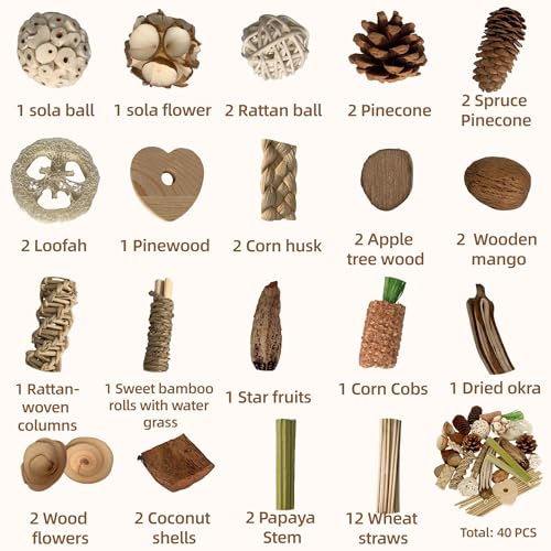 40PCS Natural Foraging & Chew Parrot Toys, Shredding Box for Birds | Natural Bird Toy Set for Parakeets, Cockatiels, Conures & Lovebirds, Helps Reduce Stress & Cage Boredom - size: Large