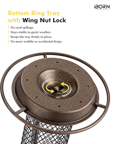 iBorn Peanut Bird Feeder,Sunflower Seed Feeder,13.5 Inch Metal Mesh Tube Bird Feeders for Outdoors Hanging,Squirrel-Proof Birdfeeders for Peanut with 17cm Weatherproof Roof & Tray,2 LB Capacity,Coffee - color: Coffee,13.5" Peanut Bird Feeder
