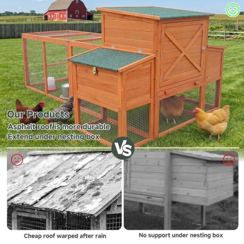 XLarge Chicken Coop with Nexting Box and Run Premium Poultry Cage with Waterproof Roof and Tray Spacious Wooden Chicken House Size for Backyard Small Animals 3-4 Chickens and Duck Orange 80"