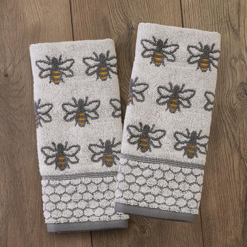 SKL Home Honey Bee Jacquard 100% Cotton 2pc Hand Towel Set, Decorative for Bath/Kitchen/Bar & Gift, White/Gray - color: Honey Bee Jacquard