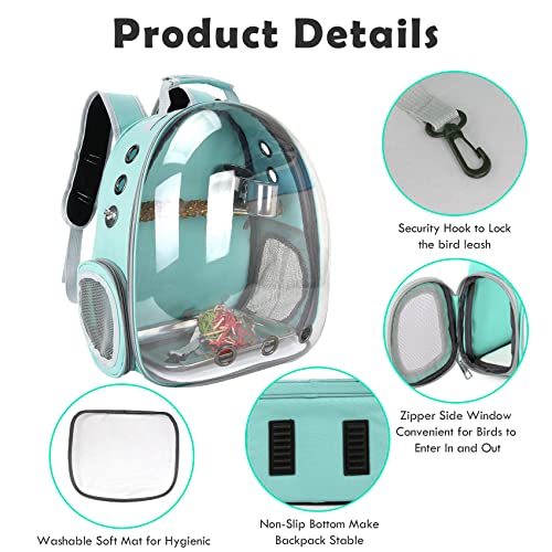 Bird Carrier, Portable Bird Backpack Travel Cage Bag with Standing Perch | Includes Food Bowl & Stainless Steel Tray, for Wildbird Parrot Parakeet Cockatiel Conures Budgie Canary Lovebirds Small Pet