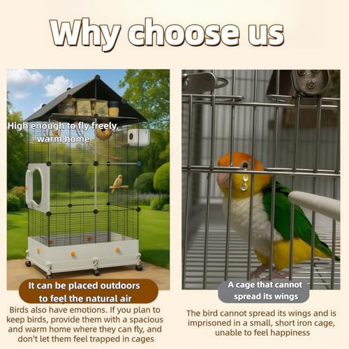 60in Large Flight Bird cage, Equipped with Bird's Nest， Ladder, Swing, Feeder, etc. with Wheels for Easy Outdoor Movement, Suitable for Parrots, Pigeons (Black) - color: Black