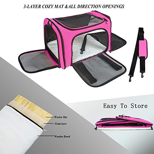 Soft Sided Carrier for Small Medium Cats Dogs,TSA Airline Approved Collapsible Travel Pet Carrier (Medium, Magenta) - color: Magenta, size: Medium