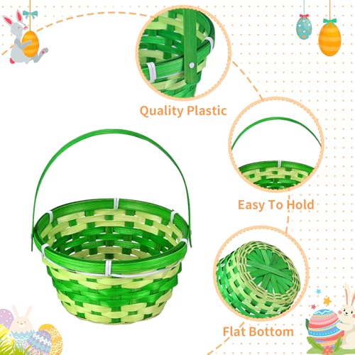 12 Pcs Easter Bamboo Baskets Woven Goodie Baskets with Handle for Easter Egg Hunt, Wicker Woven Candy Toys Storage Baskets for Picnic,DIY Crafts, Spring Decor, Party Favors Decor(12)