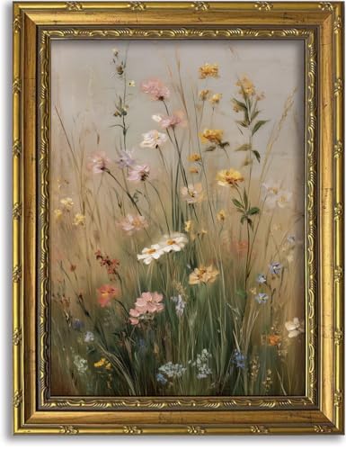 DR.RiftArt Vintage Wildflowers Wall Art, Gold Framed Rustic Floral Decor | Flower Field Meadow Landscape Painting, Canvas Prints, for Bedroom Living Room Office 12x16 inch - color: Vintage Wildflowers, size: 16"L x 12"W