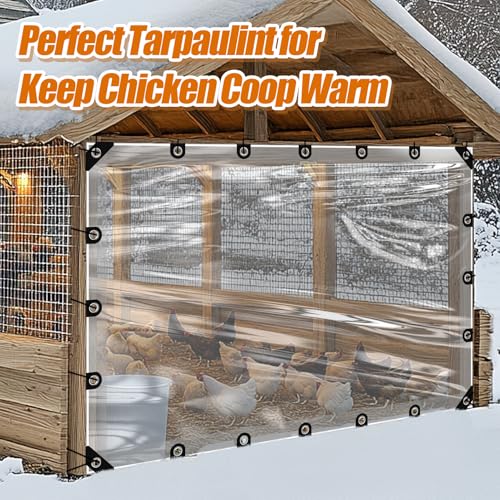 6.6x10ft Anti-Tear Clear Tarp Waterproof - 2pcs Windproof Poly Tarpaulin, Heavy Duty Transparent Enclosure with Grommets for Covering Chicken Coops Greenhouse Garden Plants - size: 6.6x10ft